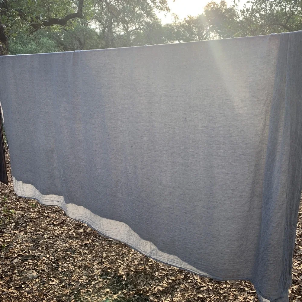 Brooklinen Flat Sheet Queen Light Blue Chambray 100% Linen Portugal Bedding